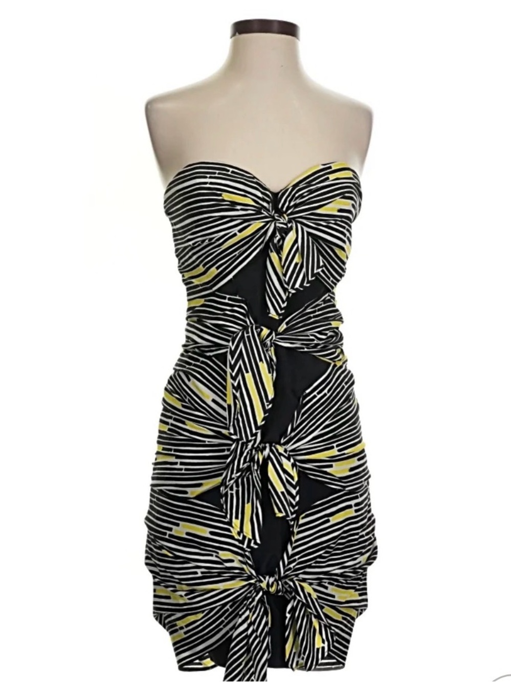 Veronica Beard Black Strapless Dress with Yellow and White Stripes